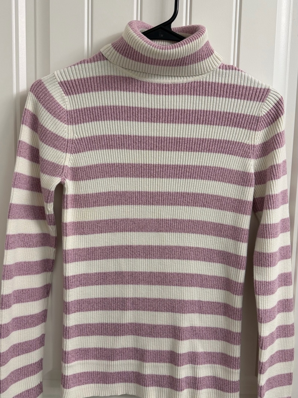 New York & Company Lavender and Cream Striped Turtleneck Sweater